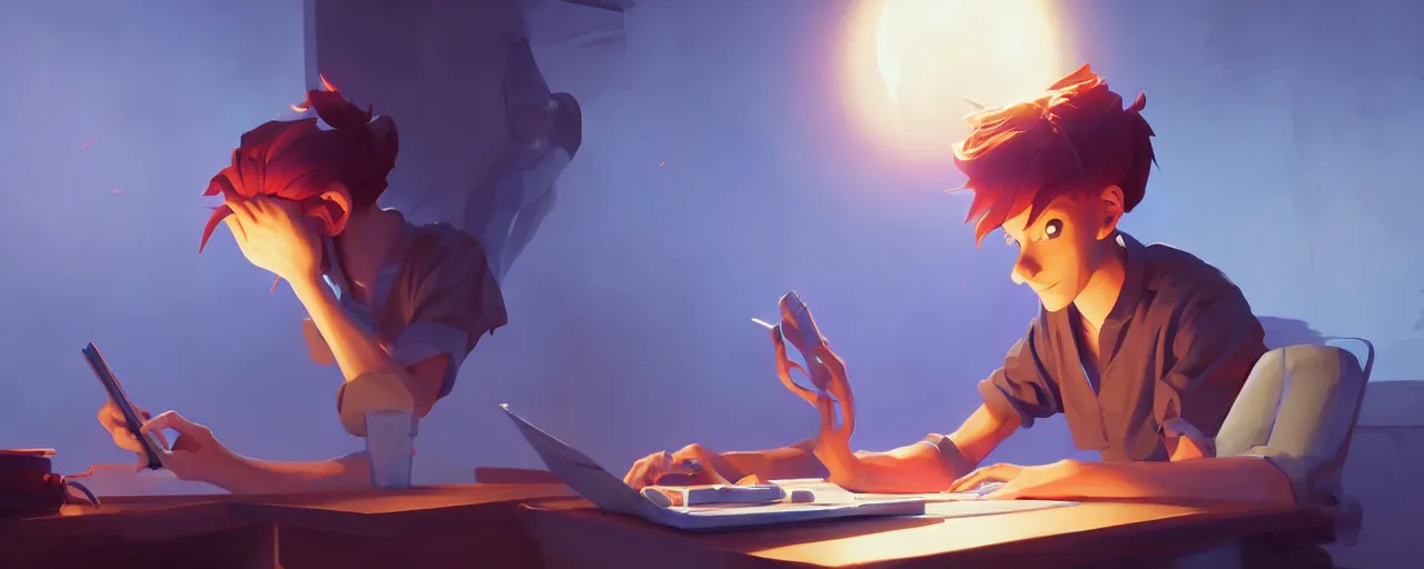 Image similar to busy programmer working at late night digital art, behance hd by jesper ejsing, by rhads, makoto shinkai and lois van baarle, ilya kuvshinov, rossdraws global illumination.