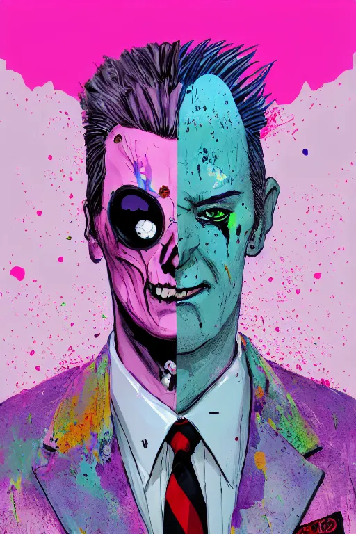 Image similar to wealthy male half necromancer, made of white gucci fabric, pixiv fanbox, dramatic lighting, maximalist pastel color palette, splatter paint, pixar and disney exploded - view drawing, graphic novel by fiona staples and dustin nguyen, peter elson, alan bean, wangechi mutu, clean cel shaded vector art, trending on artstation