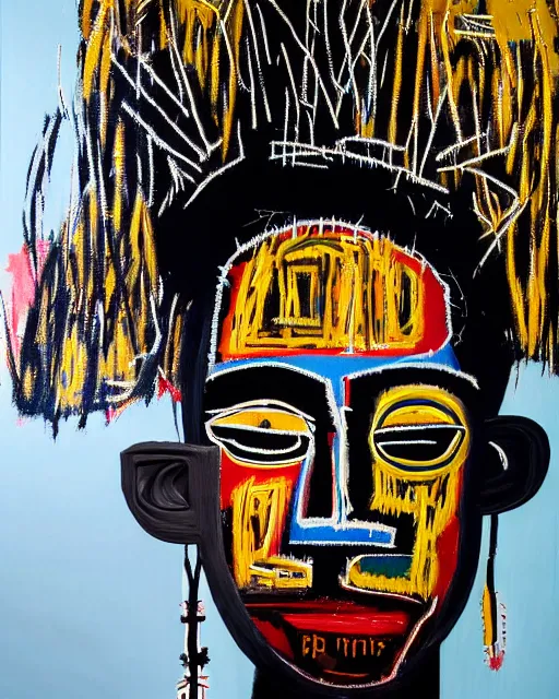 Image similar to A extremely ultra highly detailed majestic hi-res beautiful immaculate head and shoulders award winning painting stunning masterpiece of the face of a ultra highly detailed black African voodoo mask portrait by Jean-Michel Basquiat, 8k, high textures, ultra hyper sharp, insanely detailed and intricate, super detailed, 8k HDR ultra high quality, high detail, hyperrealistic, photorealistic, octane render, cinematic, high textures, hyper sharp, 4k insanely detailed and intricate, hypermaximalist, 8k, hyper realistic, super detailed, realistic, 4k HDR hyper realistic high