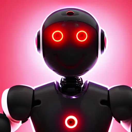 Image similar to A robot with glowing red eyes saying, “beep boop”