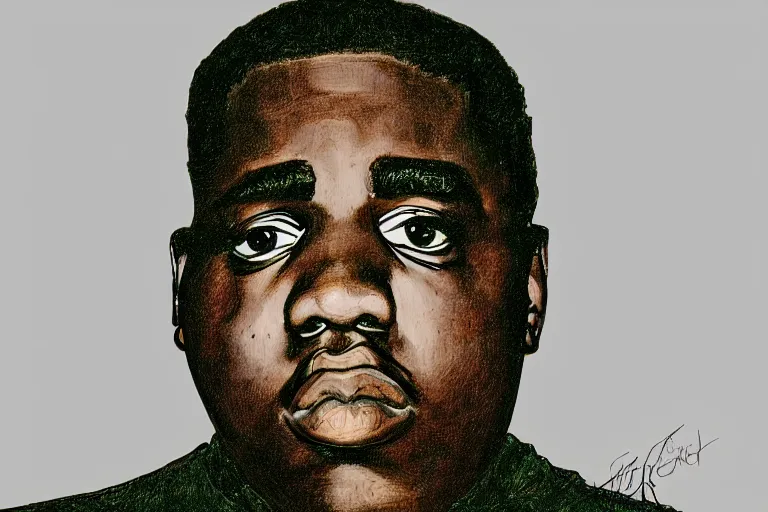 Image similar to a mug shot style portrait of biggie smalls by egon schiele, masterpiece, hyperdetailed, complex, intricate, 4 k, trending on artstation