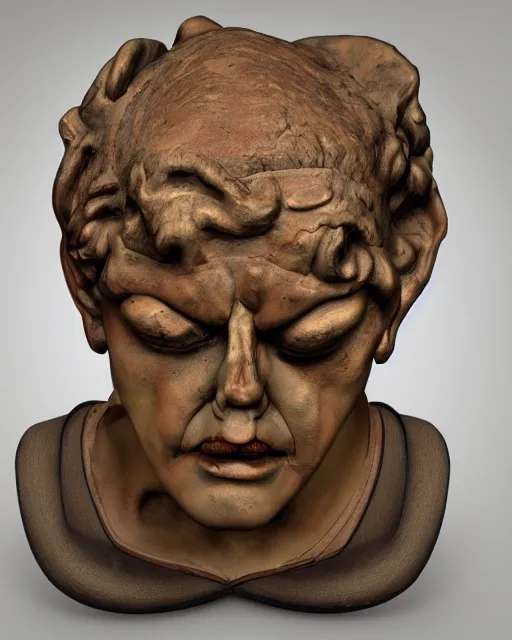 Prompt: planets coming out of a broken renaissance head sculpture, hyper - realistic, in the style of tony santos