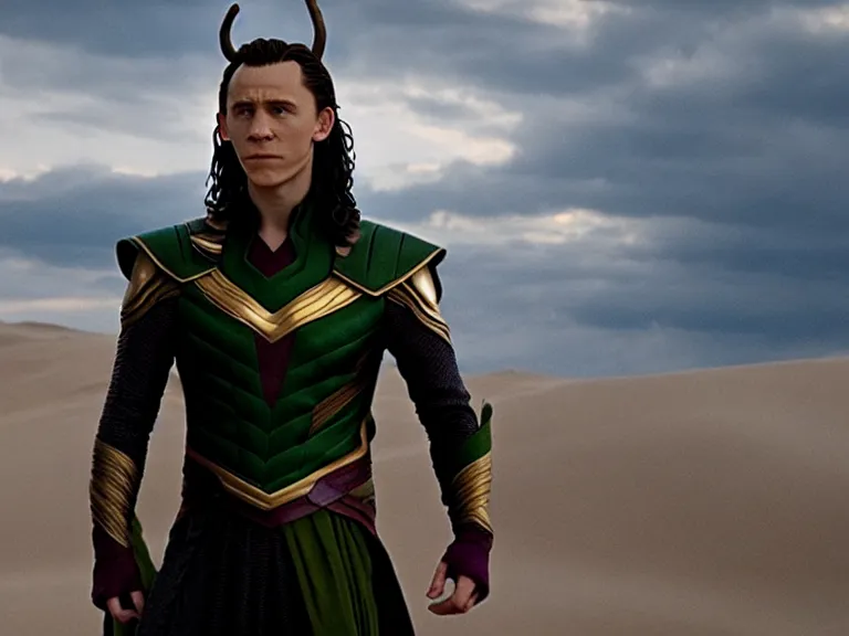 Prompt: tom holland as loki in dune, cinematic