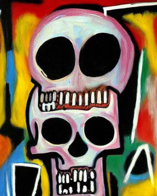 Image similar to detailed geometric oil painting of a terrified scientist skull skeleton by basquiat