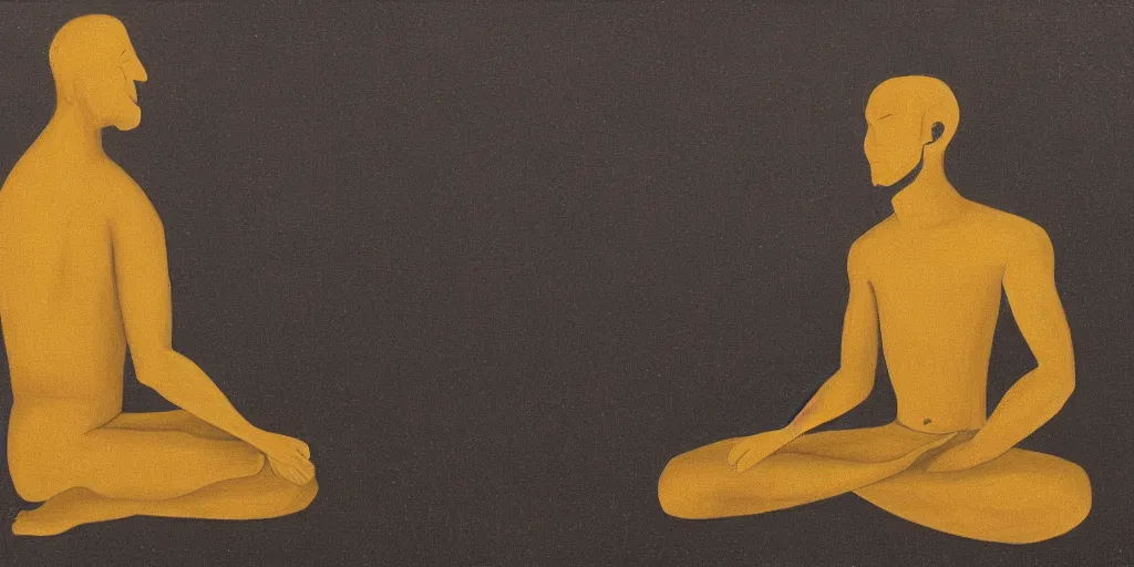 Prompt: a paiting of a golden faceless man in meditation position
