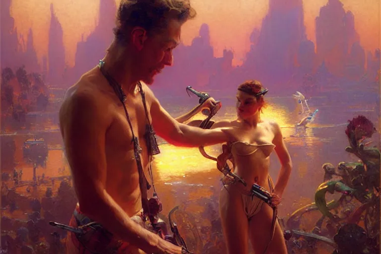 Prompt: synthwave, painting by gaston bussiere, craig mullins, j. c. leyendecker, greg rutkowski