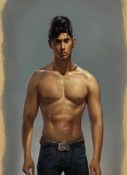 Image similar to magic realism portrait of a handsome young latino gang member in san diego, art by manuel sanjulian and tom bagshaw and boris vallejo, hyperrealism, artstation