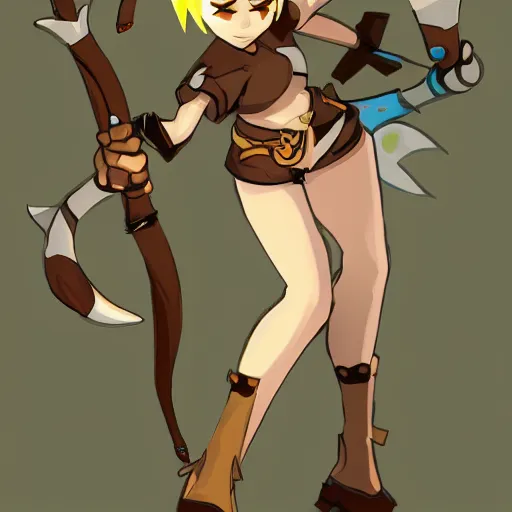 Prompt: a beautiful archer girl in the style of Xavier Houssin, wakfu, dofus