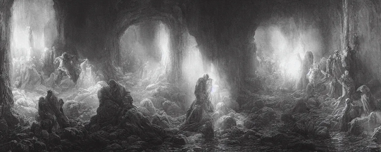 Prompt: into the mirrorverse, volumetric lighting, volumetric shadows, realistic oil painting by gustave dore, - h 6 4 0,