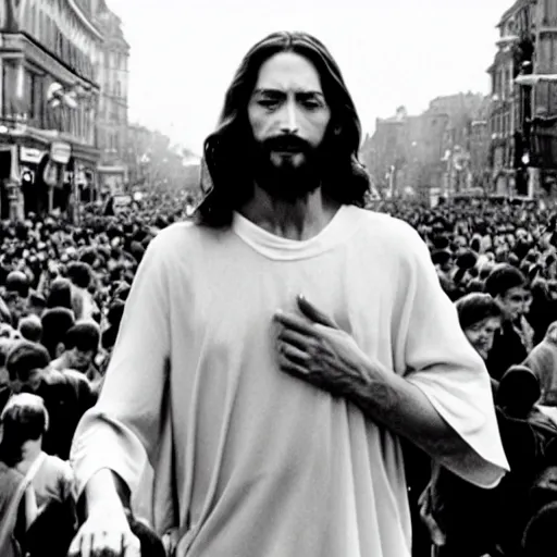 Image similar to jesus at the love parade