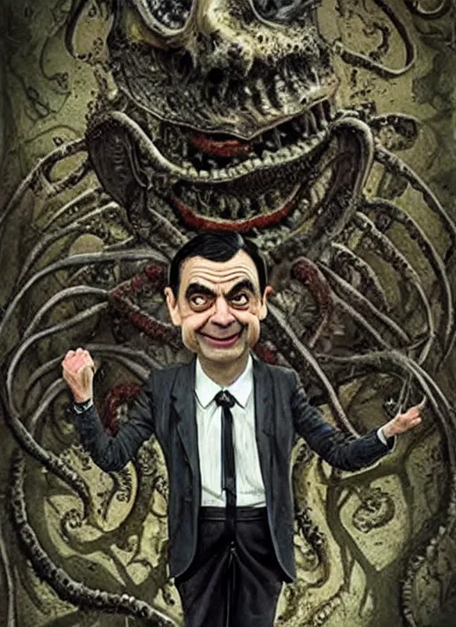 Image similar to Mr Bean as a Lovecraftian Daedric Horror