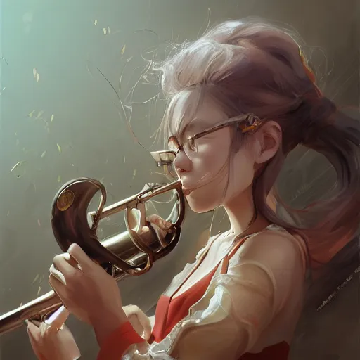 Image similar to an inllustration of a blowing horn by stanley artgerm lau, wlop, rossdraws, james jean, andrei riabovitchev, marc simonetti, and sakimichan, trending on artstation