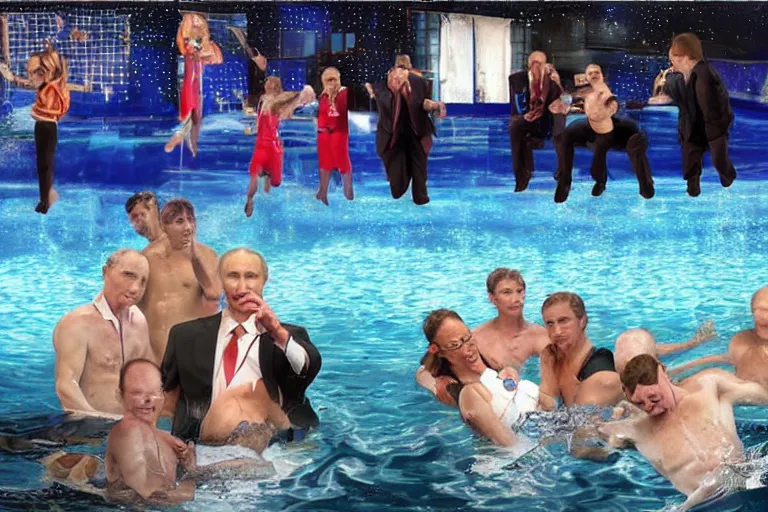 Image similar to Putin and aquatic disco, hyper realistic photo, highly detailed