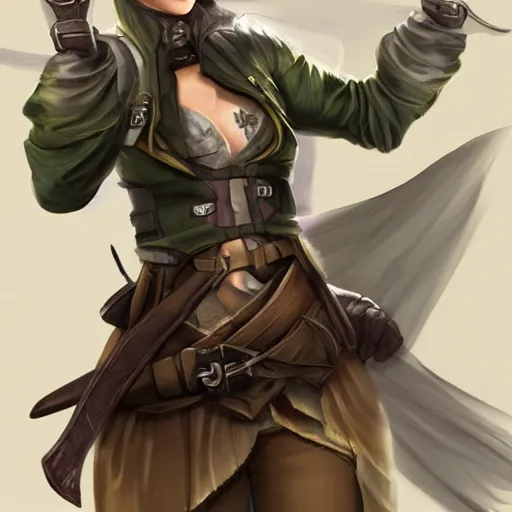 Prompt: a female dnd ranger, half - body shot, deviantart