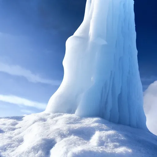 Prompt: large cloudy ice stalagmite on snow in game of thrones, 4 k, epic, cinematic, focus, movie still, fantasy, extreme detail, atmospheric, dark colour, sharp focus