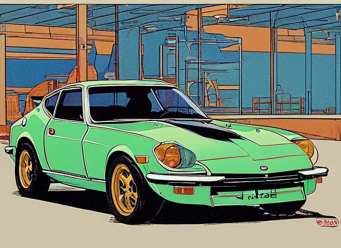 Prompt: highly detailed datsun 2 4 0 z, retro minimalist art by jean giraud, moebius starwatcher comic, sharp, 8 k