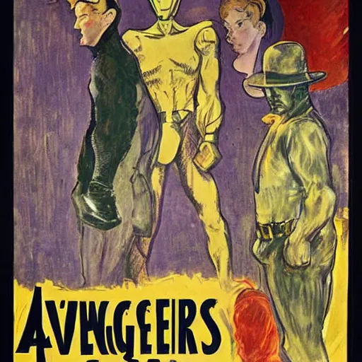 Image similar to Poster of the Avengers movie by Toulouse-Lautrec