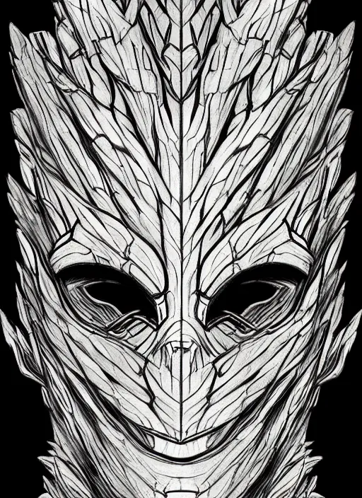 Image similar to symmetry concpet art, full shot, traditional ink, sketch, of groot, line sketch, intricate, elegant, highly detailed, monochrome, digital painting, artstation, concept art, sharp focus, illustration, art by borderlands 3 and peter polach