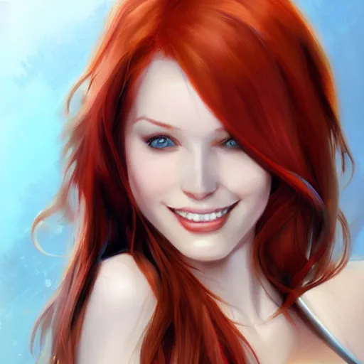 Prompt: hyper realistic illustration of a smiling redhead by stjepan sejic