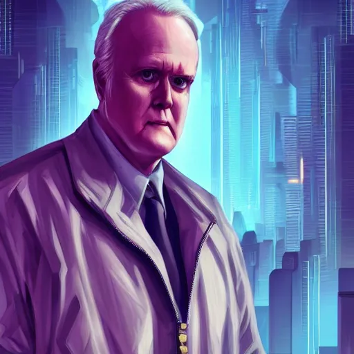 Image similar to cyberpunk john lithgow as the leader of a futuristic communist nation, cybernetics, sharp lines, digital, artstation, colored in