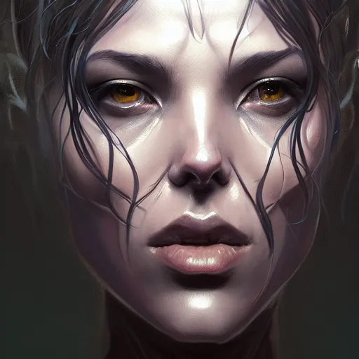 Image similar to an comic book style portrait painting of a ghost, tall, silver skin, illustration, cinematic lighting, 8 k, d & d, frostbite 3 engine, cryengine, dof, artstation, intricate, digital art, crepuscular ray, art by tsuyoshi nagano, greg rutkowski, artgerm, alphonse mucha