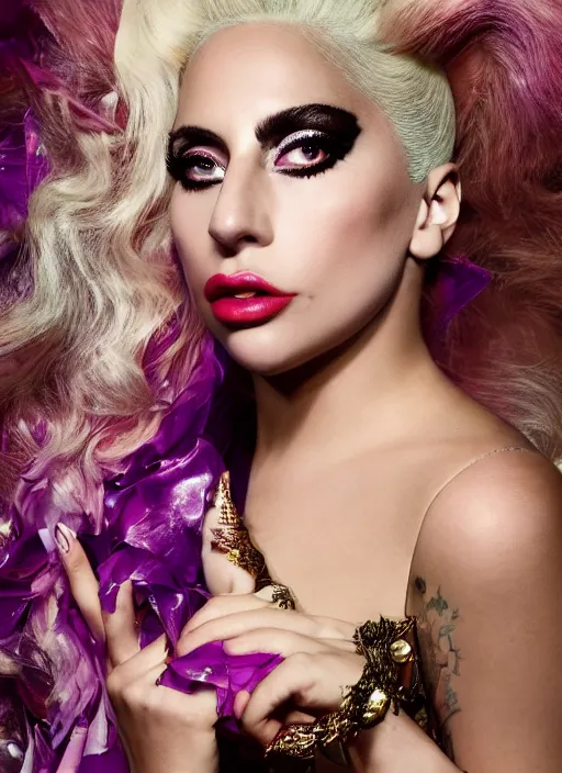 Image similar to lady gaga photohoot artpop disney princess, vogue magazine, fairytale, Highly realistic. High resolution. Highly detailed. Dramatic. 8k.4k.