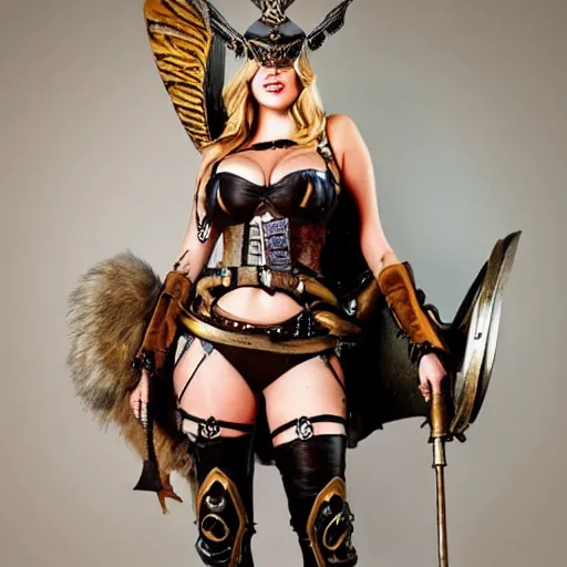 Prompt: full body photo of kate upton as a steampunk valkyrie warrior