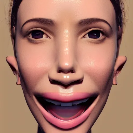 Image similar to beautiful smiling woman. hyper - realistic. trending on artstation. cinematic lighting. lifelike. symmetrical face. golden ratio. 8 k. uhd. sharp focus. highly detailed. beautiful face