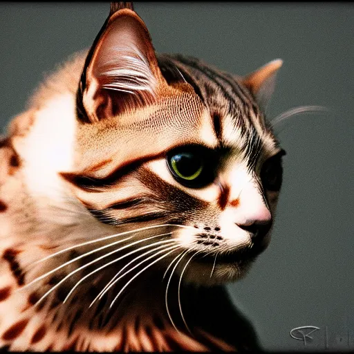 Prompt: a feline falcon - cat - hybrid, animal photography