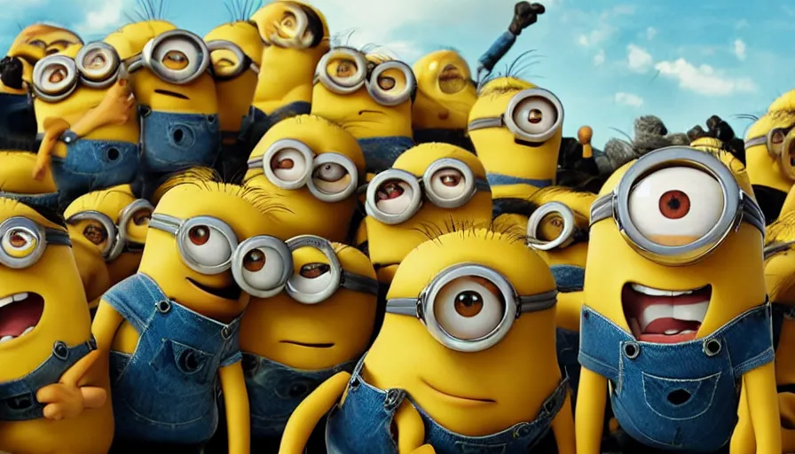 Image similar to fight!! club!!!!, fight!! club!!!! ((((the minions)))), movie still, directed by David fincher