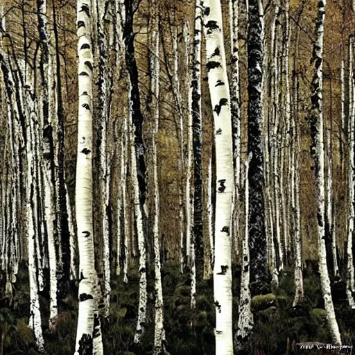 Prompt: horror in birch forrest