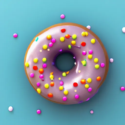 Image similar to a floating donut with dripping frosting and sprinkles raining down, blender 3 d render.