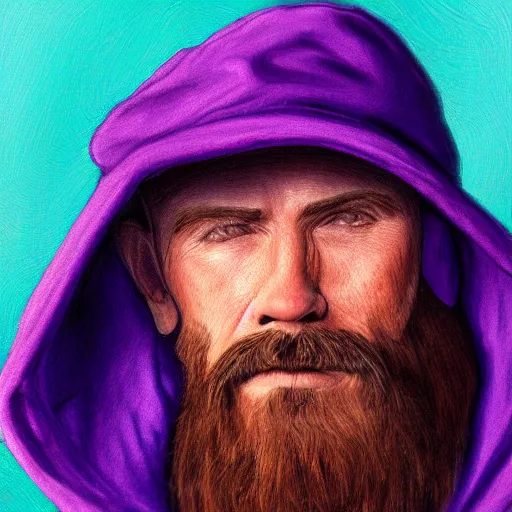 Image similar to a detailed portrait of a man wearing a purple cap art illustration, incredibly highly detailed and realistic, 8 k, sharp focus