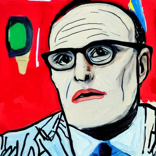 Prompt: portrait of rudy giuliani, painting by basquiat