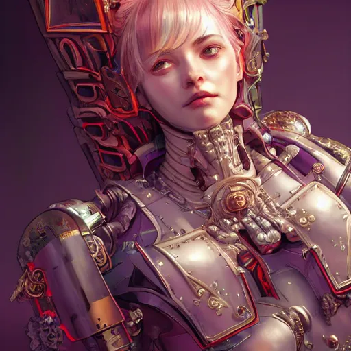 Image similar to studio portrait of lawful good colorful female holy mecha paladin absurdly beautiful, elegant, young sensual graceful woman, ultrafine hyperrealistic detailed face illustration by kim jung gi, irakli nadar, intricate linework, sharp focus, bright colors, matte, octopath traveler, final fantasy, unreal engine highly rendered, global illumination, radiant light, intricate environment