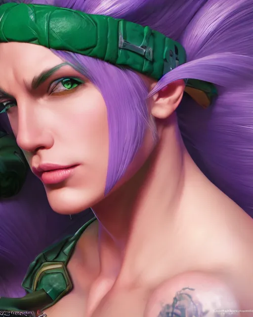 Image similar to portrait of poison from street fighter, au naturel, hyper detailed, digital art, trending in artstation, cinematic lighting, studio quality, smooth render, unreal engine 5 rendered, octane rendered, art style by klimt and nixeu and ian sprigger and wlop and krenz cushart.