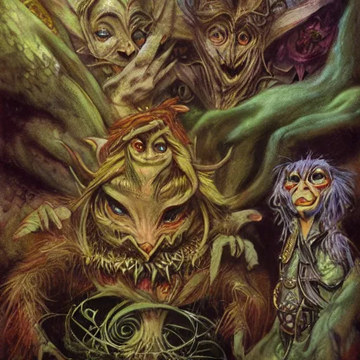 Image similar to fantasy illustrations and concept art for jim henson's labyrinth goblins by brian froud