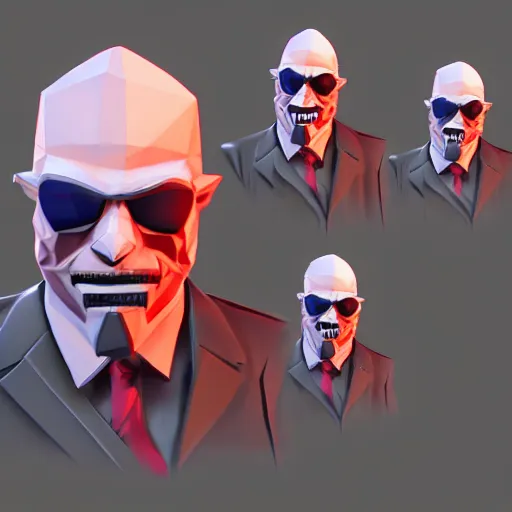 Image similar to Dallas from Payday 2, 3D low-poly model, synthwave, trending on ArtStation