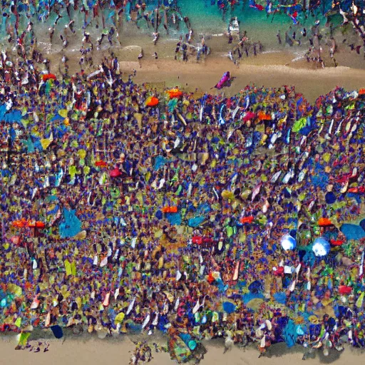 Image similar to a birdseye painting by Sally West of people on a beach from above, featured on tumblr, action painting, oil on canvas, painterly