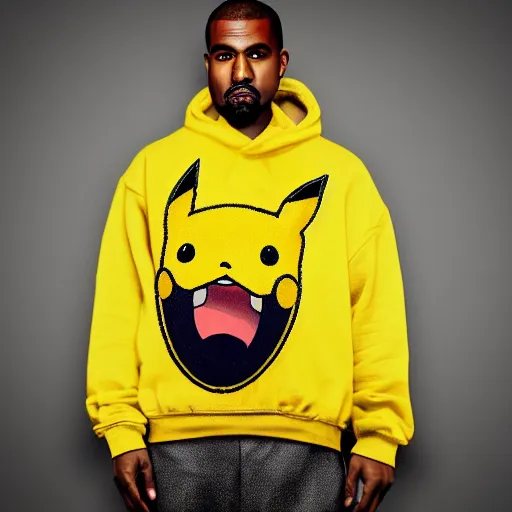 Image similar to portrait of kanye west in a yellow pikachu! hoody