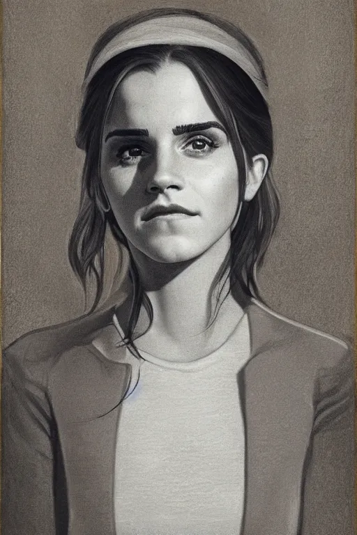 Image similar to ultra realistic emma watson face portrait in the style of grant wood