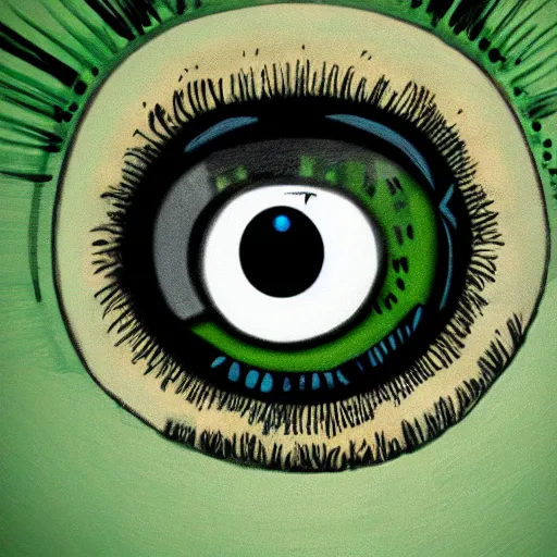 Prompt: a floating eyeball, green pupil, hyper-detailed