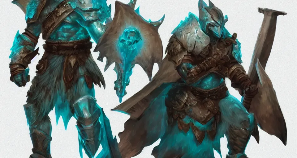 Image similar to concept art of a wounded DnD dragonborn barbarian with a lot of battlescars and surrounded by teal lightning, character design, concept art, render, fullbody shot turnaround, trending on artstation