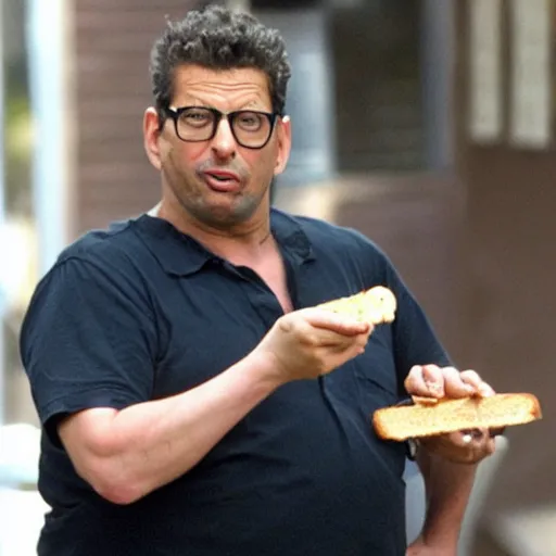 Image similar to fat Jeff Goldblum eating a sandwich