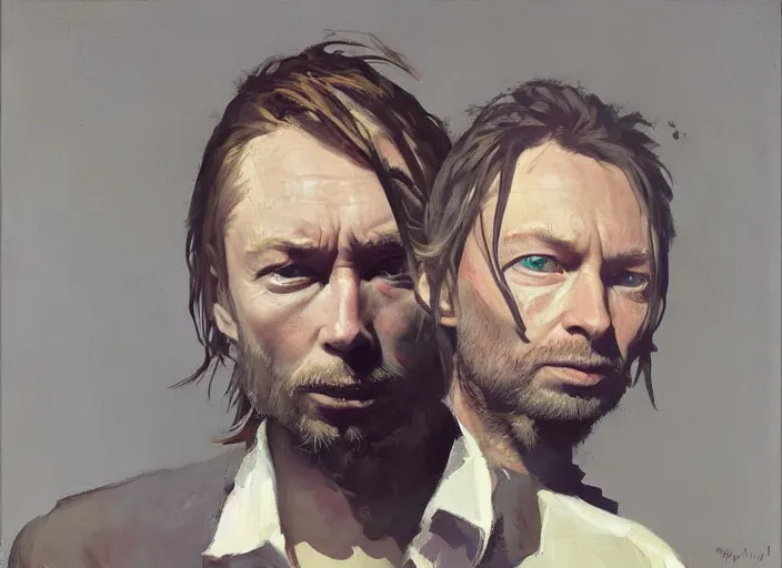 Image similar to a highly detailed beautiful portrait of thom yorke with a gun, by gregory manchess, james gurney, james jean