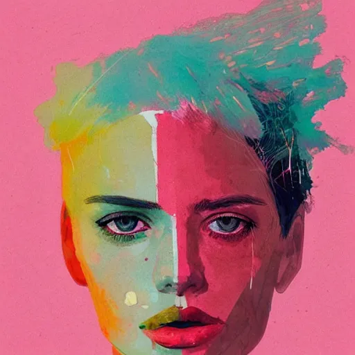 Image similar to portrait of woman, colorful palette, sad, by conrad roset