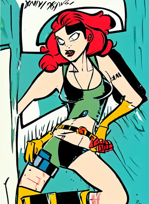 Prompt: a portrait of a pretty sewer punk young lady by darwyn cooke