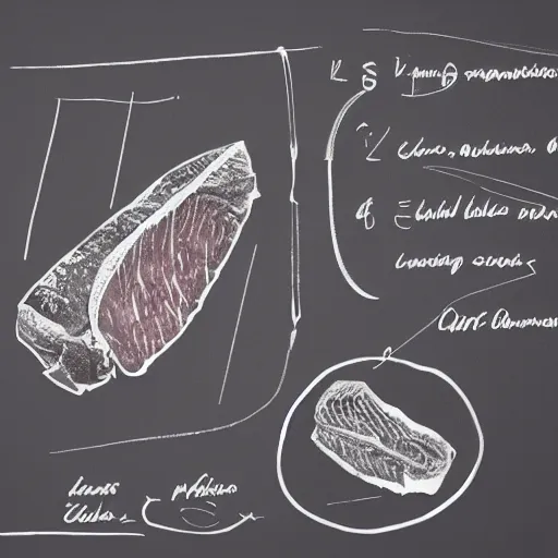 Prompt: detailed schematic of steak on paper