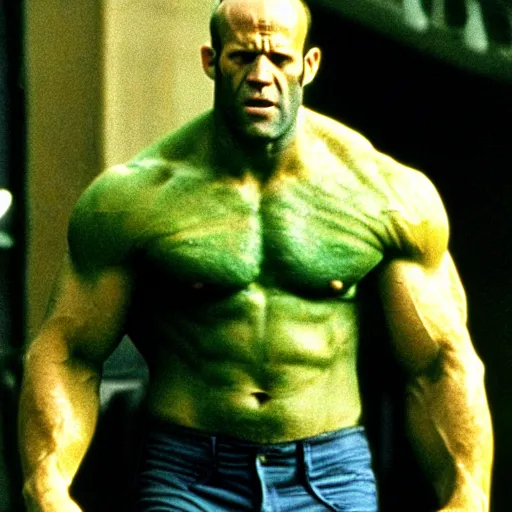 Image similar to jason statham as hulk in 1 9 7 7 movie