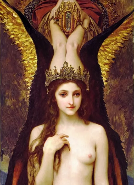 Prompt: oil painting of a portrait of Vulvina, queen of Ecstasy in a large throne room, Hungarian, by Bouguereau, by Georgia o Keeffe, by Gustave Moreau!!!